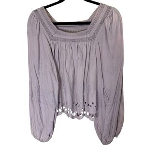 Universal Thread Cotton Lilac Eyelet Blouse with Embroidery and Lace sz XS